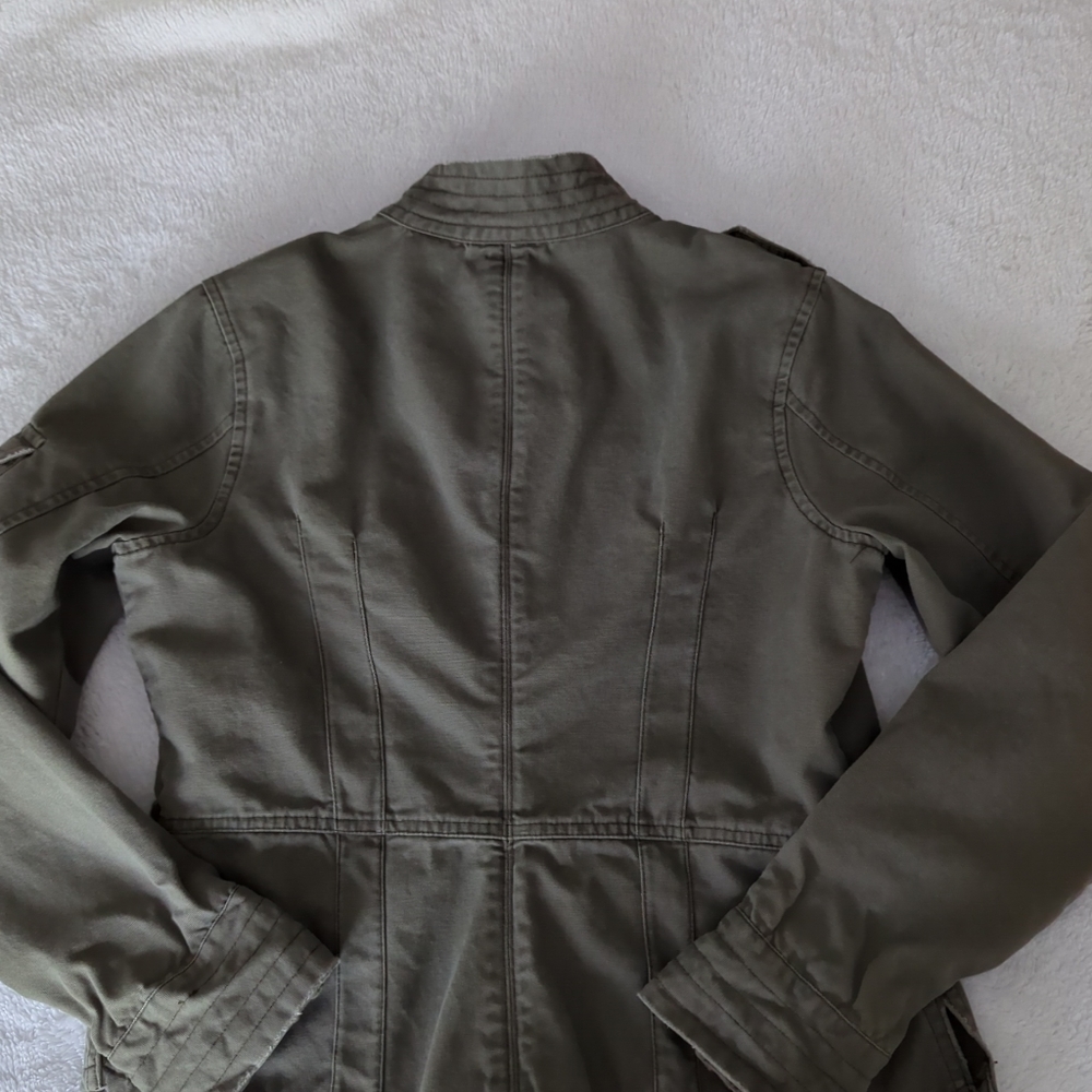 Vintage Jordache Distressed Army Green Button up Utility Moto Jacket Large - Picture 2 of 7